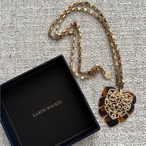 Karen Walker Gold and Brown Floral Pendant Necklace